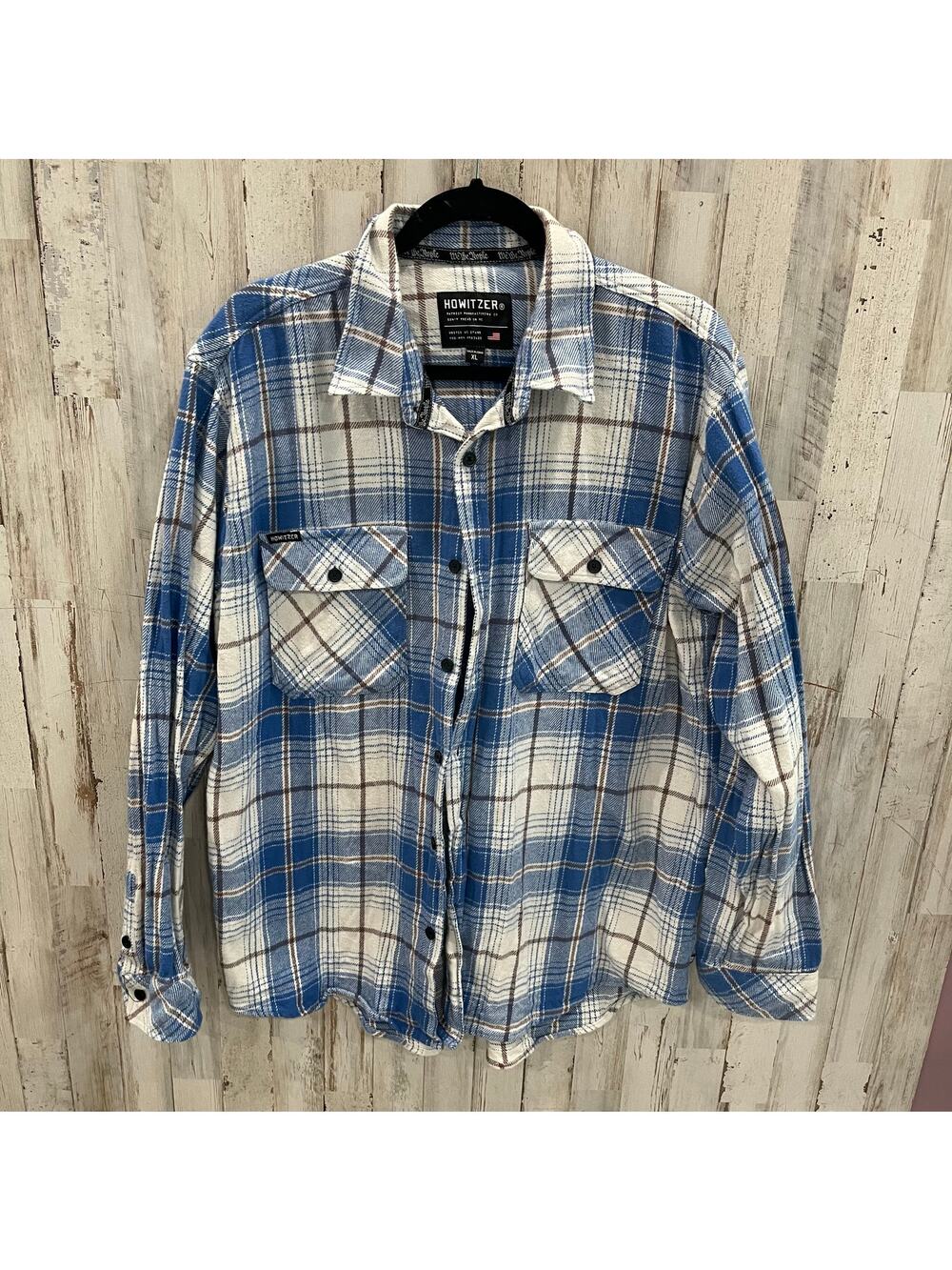 Howitzer We The People Mens XL Blue White Flannel Shirt Cotton Pockets Shacket